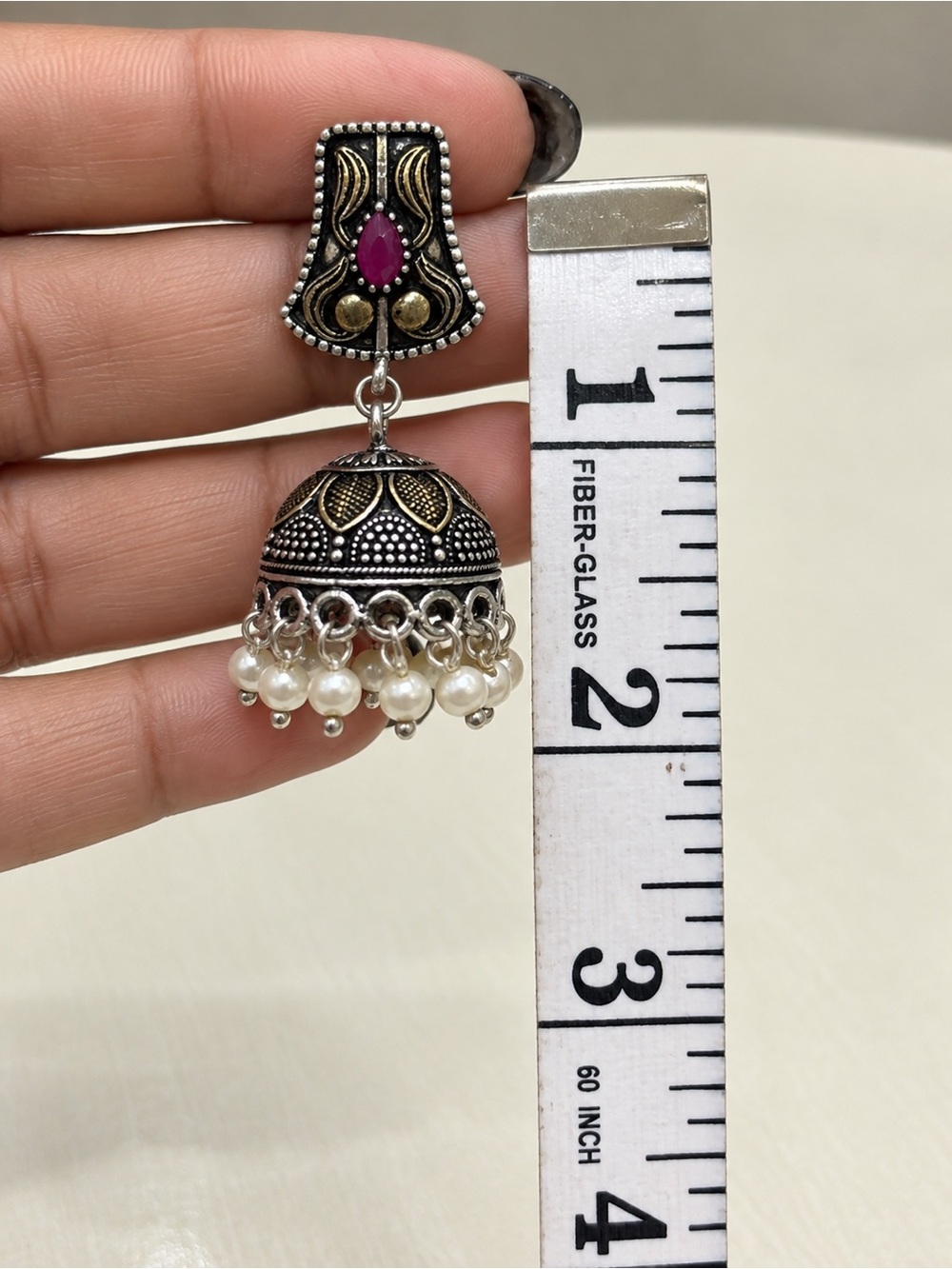 Vintage Style Indian Jhumka Necklace & Earrings Set Oxidized Silver Gold Tone Pi - Picture 9 of 10